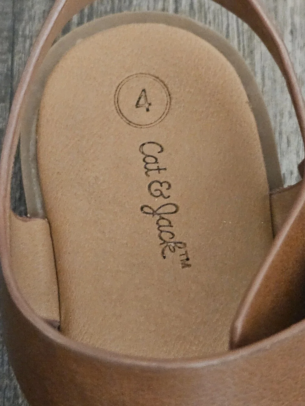 Girls Cat & Jack Faux Leather Strap Brown Cognac Sandal Size 4